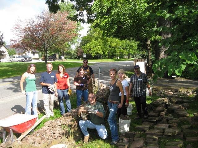 Niagara Parkway Dry Stone Wall being repaired as a DSWAC workshop
